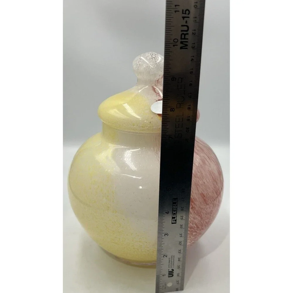 Crystal Clear Apothecary Jar Italy Art Glass Pink Yellow White Swirl 10